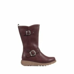 Pavers Red Wedge Heel Calf Boots