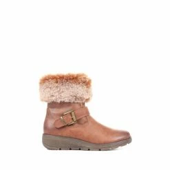 Pavers Faux Fur Trimmed Ankle Boots Brown -Pavers Sales Store unnamed file 604