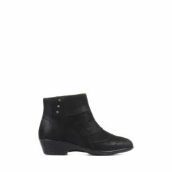 Pavers Wide Fit Leather Black Ankle Boots