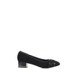 Pavers Block Heeled Black Court Shoes